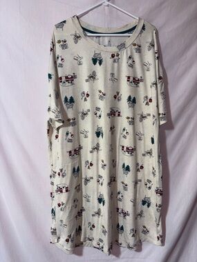 Secret Treasures Beige and Teal Graphic Knit House Dress with Pockets